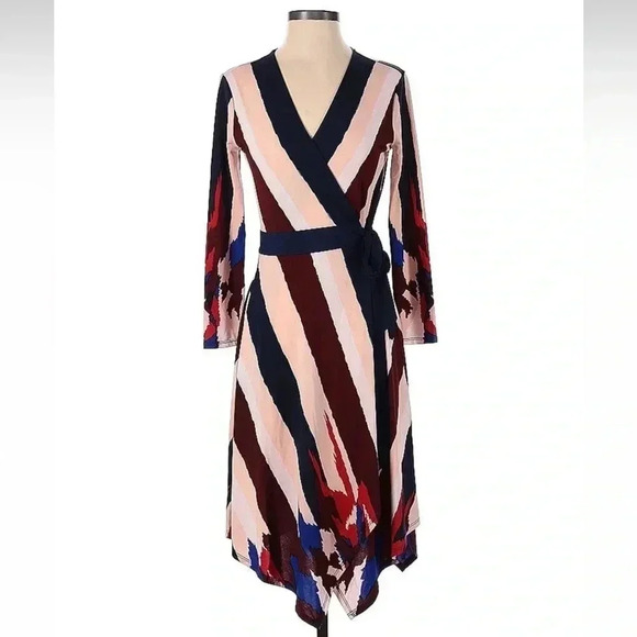 BCBGMAXAZRIA Isabella Striped Asymmetrical Wrap Midi Party Dress Size XXS - Picture 3 of 8